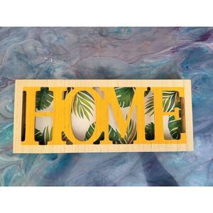 HOME SHADOW BOX WOOD HOME DECOR SIGN WITH PALM LEAVES